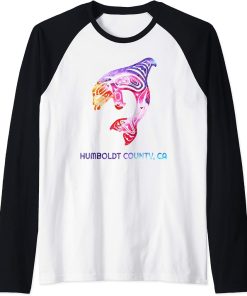 Humboldt County California Orca Killer Whale Native American Raglan Baseball Tee