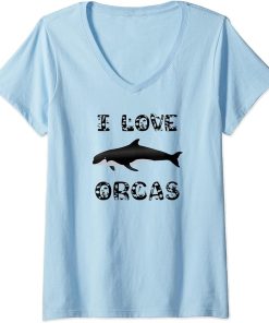 Womens I Love Orcas V-Neck T-Shirt